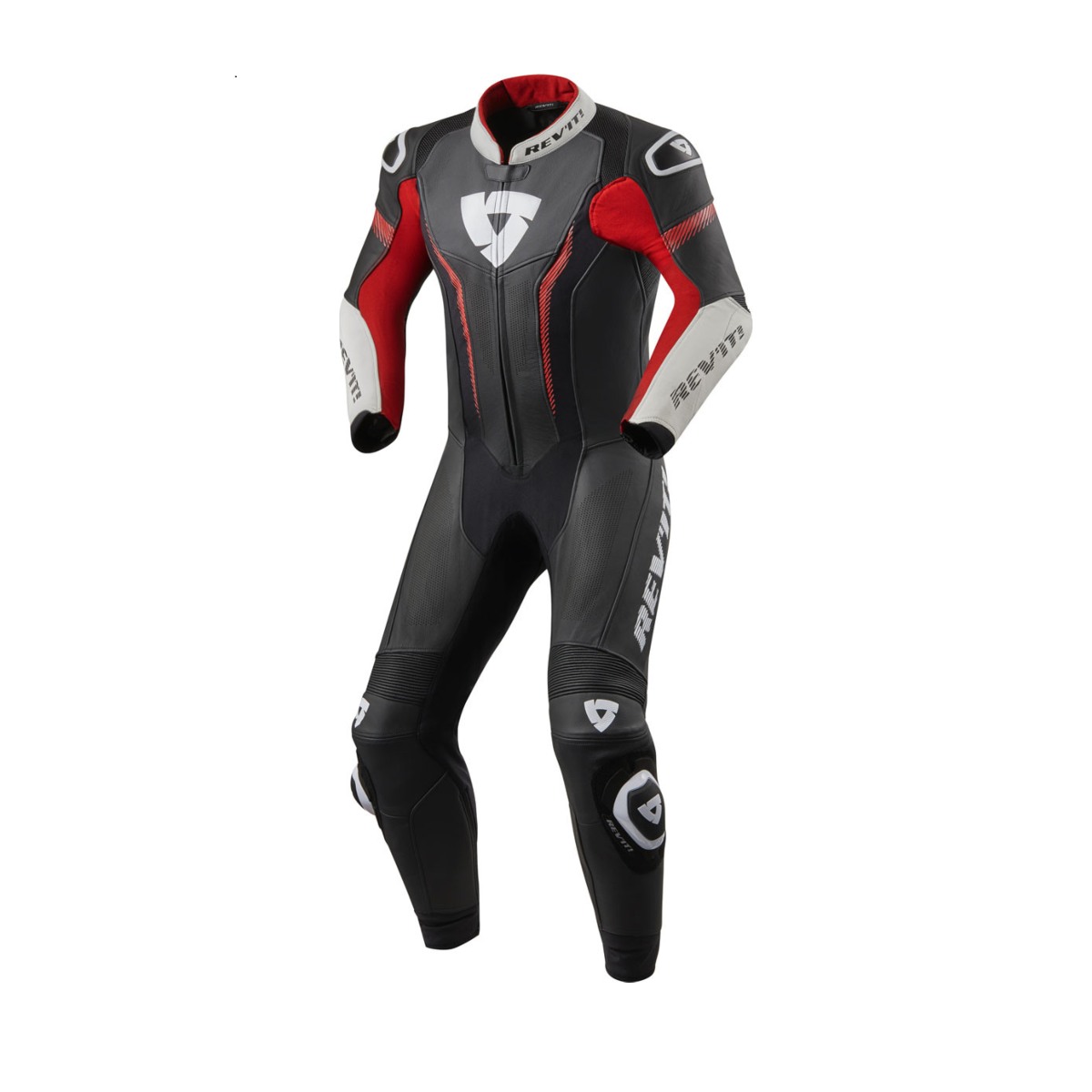 Tuta moto pelle Intera Rev'it Argon Nero Neon Rosso