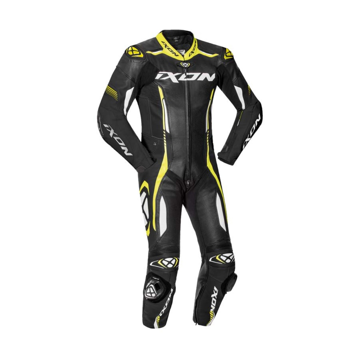 Tuta moto pelle Ixon VORTEX 2 Nero Bianco Giallo